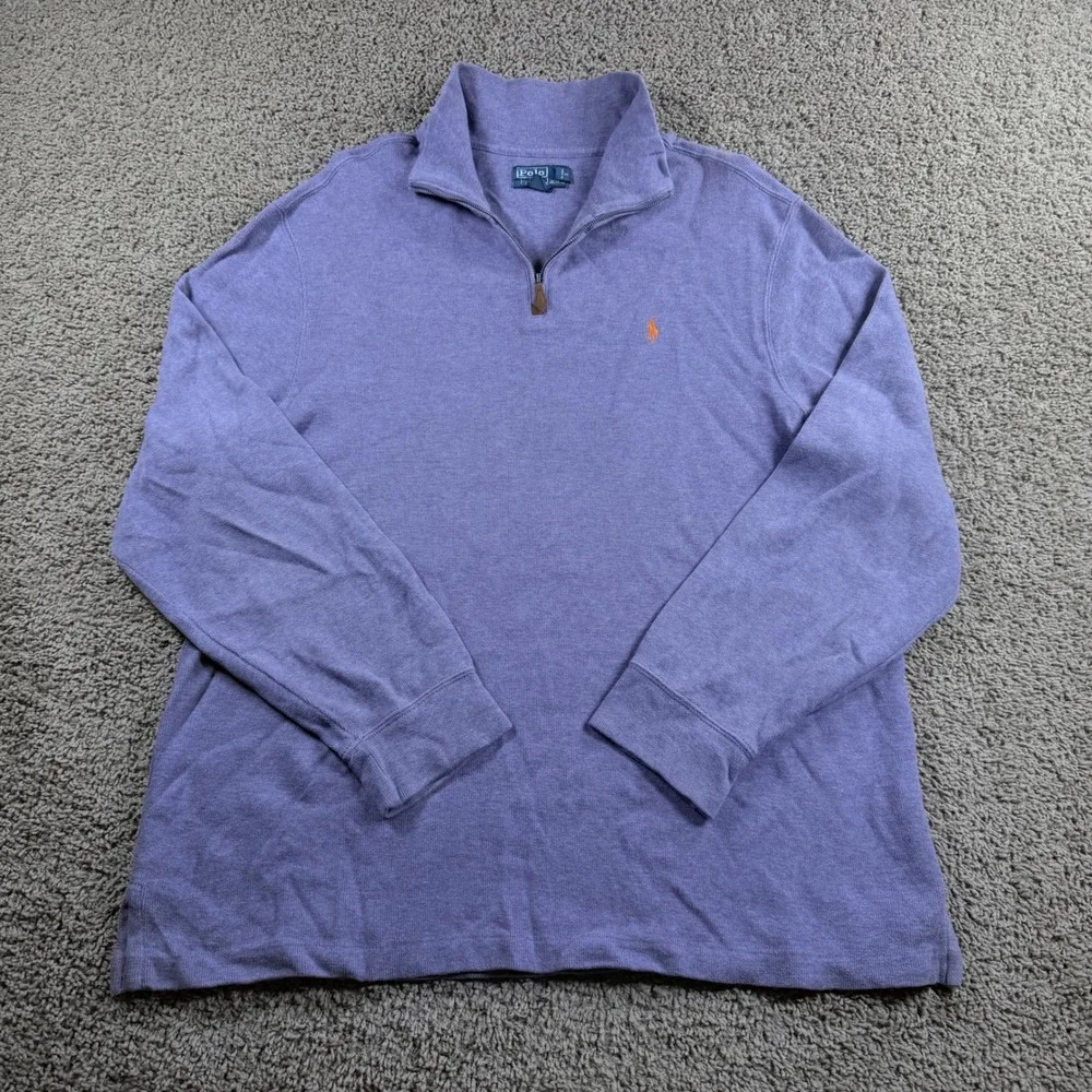 Polo Ralph Lauren Mens XXL Purple Qt Zip Cotton Pullover Sweater preppy logo